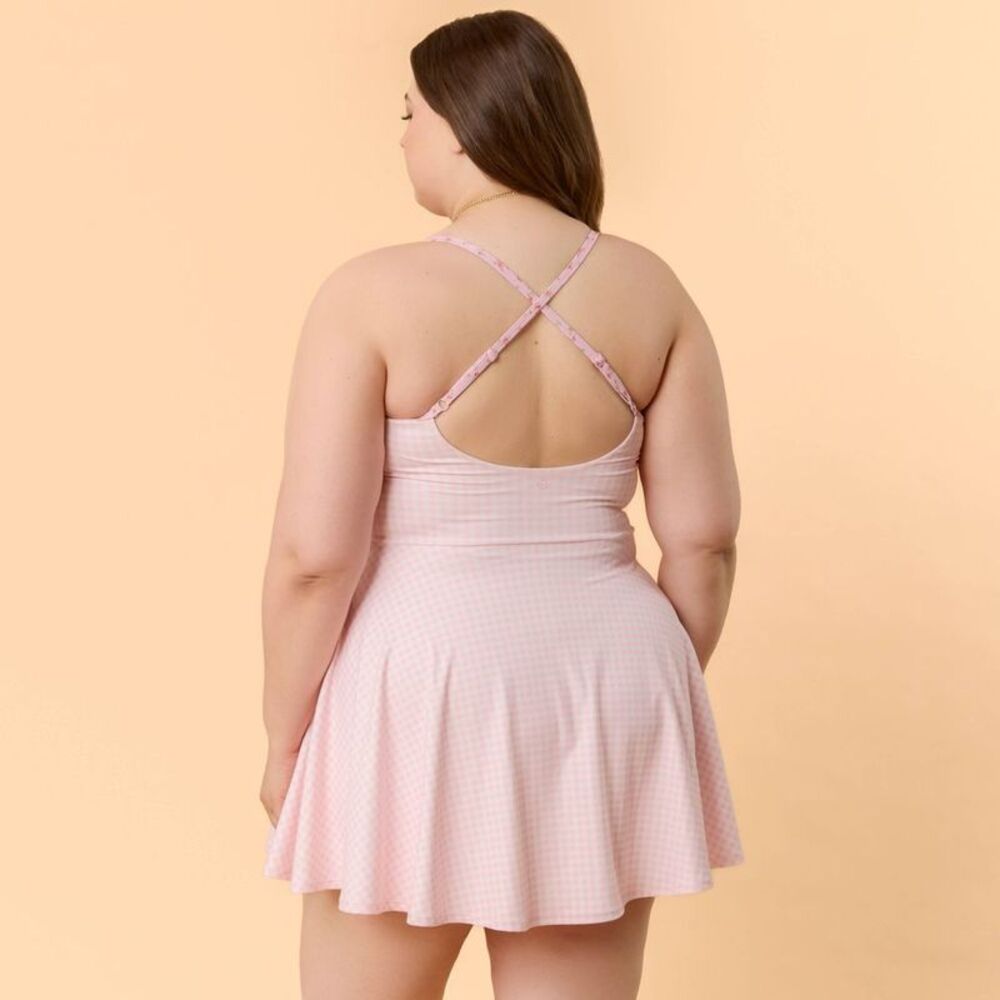 Blogilates -  Women's Tie Front Twirl Dress - Pink Gi Pink Gingham - Picture 2 of 4